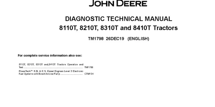 John Deere 8110T-8410T John Deere 8110T 8210T 8310T 8410T Tracked Tractors Diagnostic Manual TM1798