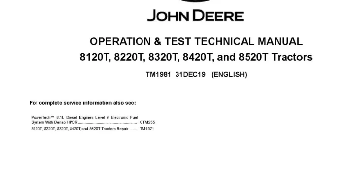 John Deere 8120T 8220T 8320T 8420T 8520T Tracked Tractors Operation and Test Manual TM1981