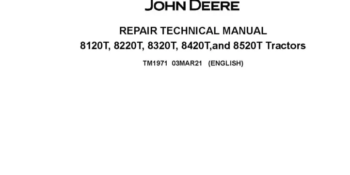 John Deere 8120T 8220T 8320T 8420T 8520T Tracked Tractors Repair Manual TM1971