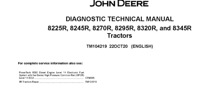 John Deere 8225R 8245R 8270R 8295R 8320R 8345R Tractors Diagnostic Manual TM104219