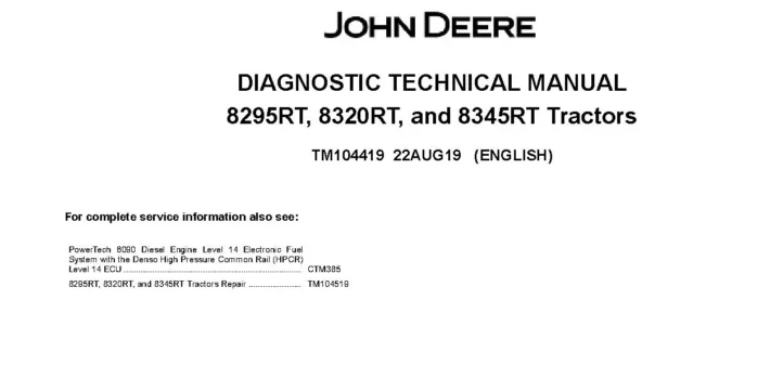 John Deere 8295RT-8345RT John Deere 8295RT 8320RT 8345RT Tracked Tractors Diagnostic Manual TM104419