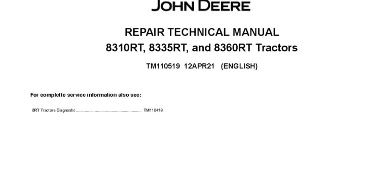 John Deere 8310RT 8335RT 8360RT Tracked Tractors Repair Manual TM110519