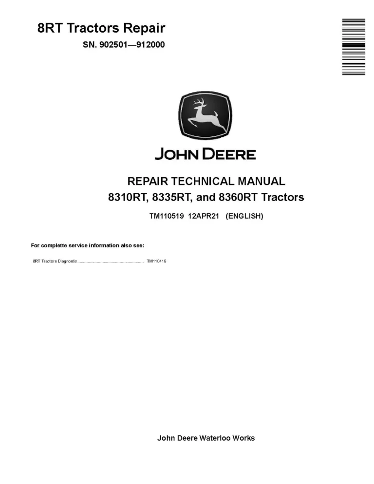 John Deere 8310RT 8335RT 8360RT Tracked Tractors Repair Manual TM110519