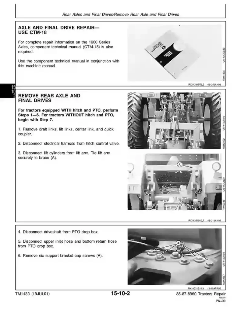 John Deere 8560 8760 8960 4WD Articulated Tractors Repair Manual TM1433