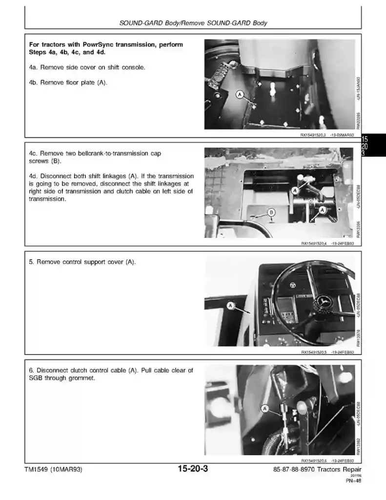 John Deere 8570 8770 8870 8970 4WD Articulated Tractors Repair Manual TM1549