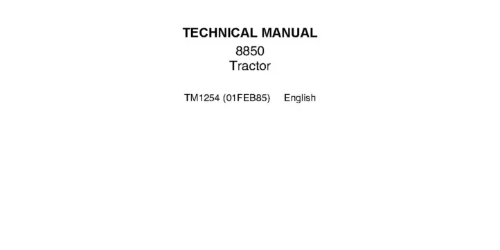 John Deere 8850 4WD Articulated Tractors Repair Manual TM1254