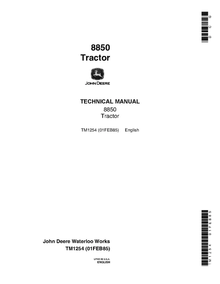 John Deere 8850 4WD Articulated Tractors Repair Manual TM1254