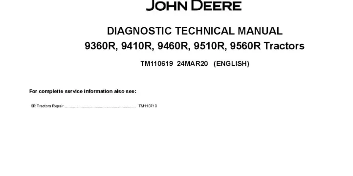John Deere 9360R 9410R 9460R 9510R 9560R 4WD Articulated Tractors Diagnostic Manual TM110619