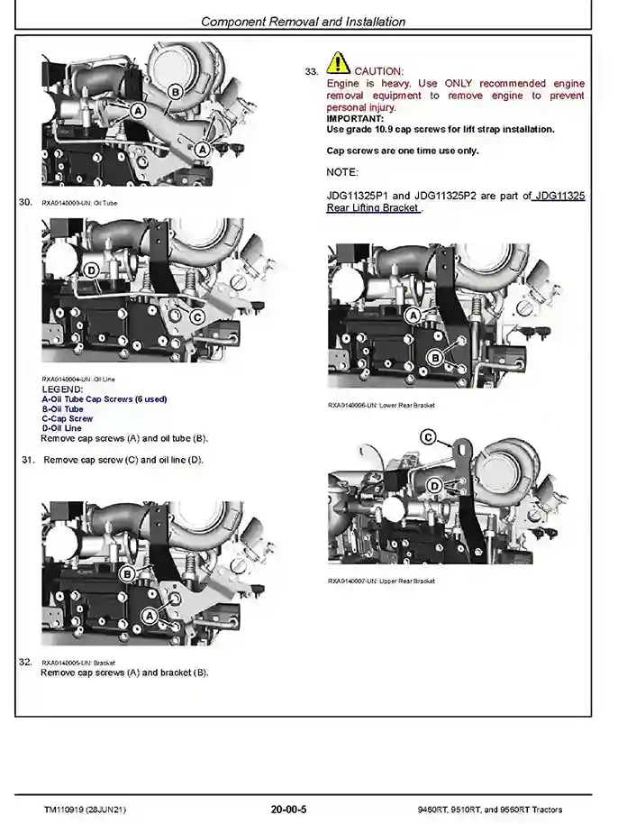 John Deere 9460RT 9510RT 9560RT Tracked Tractors Repair Manual TM110919