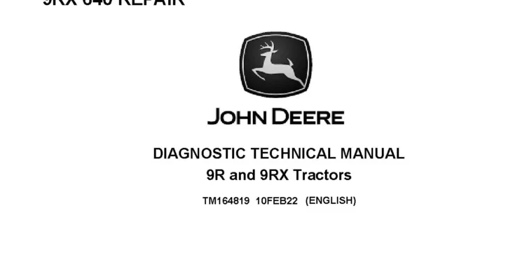 John Deere 9R 390 9R 440 9R 490 9R 540 9R 590 9R 640 9RX 490 9RX 540 9RX 590 9RX 640 Tractors Operation and Test Manual TM164