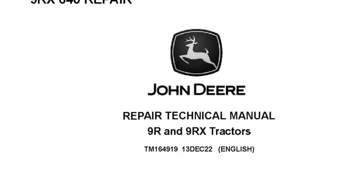 John Deere 9R 390 9R 440 9R 490 9R 540 9R 590 9R 640 9RX 490 9RX 540 9RX 590 9RX 640 Tractors Repair Manual TM164919