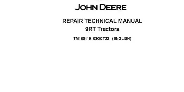 John Deere 9RT470 9RT520 9RT570 Tracked Tractors Repair Manual TM165119