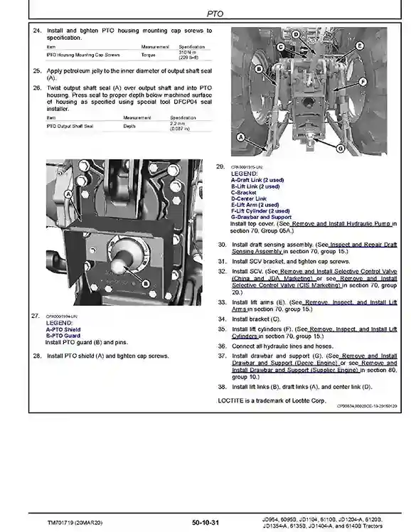 John Deere JD1104 John Deere JD1104 JD1204-A JD1354-A JD1404-A JD954 China Tractors 6095B 6110B 6120B 6135B 6140B Tractors Asia Repair Manual TM701719
