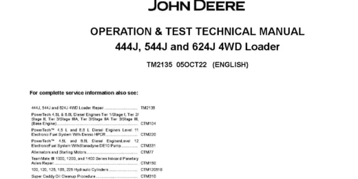 John Deere 444J 544J and 624J wheel loader service and repair manual cover