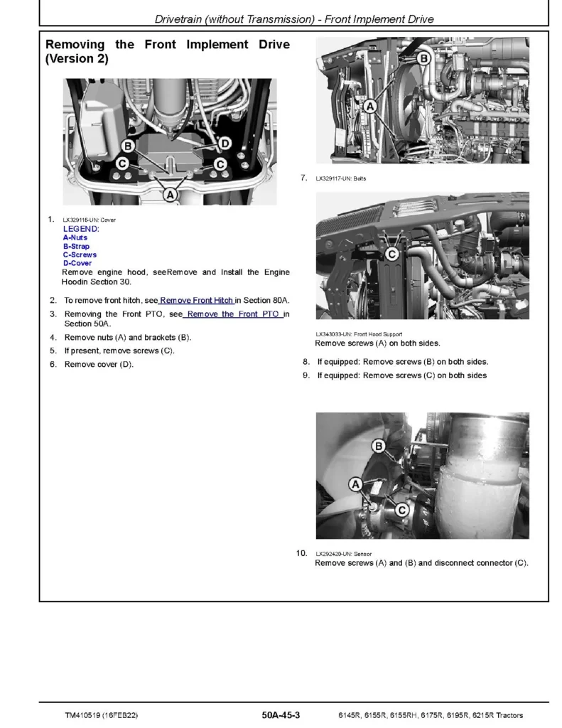John Deere 6145R John Deere 6145R-6215R Tractors Repair Manual TM410519