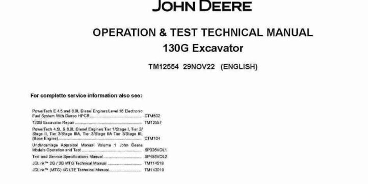 John Deere 130G Crawler Excavators Operation and Test Manual TM12554 John Deere 130G Crawler Excavators Operation and Test Manual TM12554