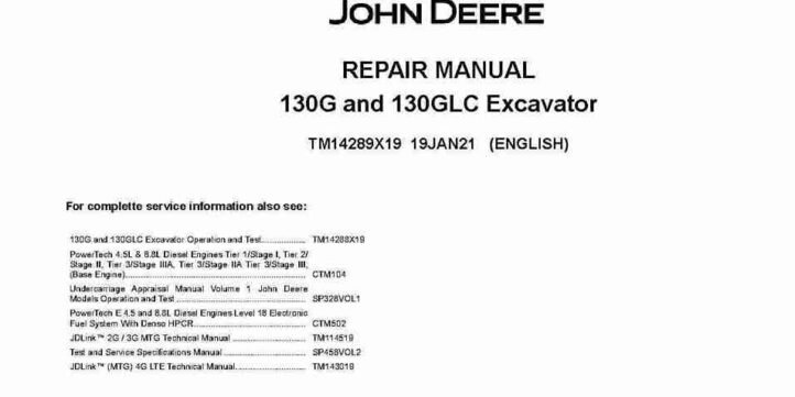 John Deere 130G and 130GLC Crawler Excavators (SN. from D040001) Repair Manual TM14289X19 John Deere 130G and 130GLC Crawler Excavators (SN. from D040001) Repair Manual TM14289X19