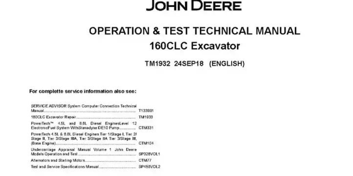 John Deere 160C LC Crawler Excavators Operation and Test Manual TM1932 John Deere 160C LC Crawler Excavators Operation and Test Manual TM1932