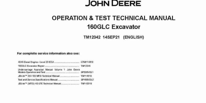 John Deere 160GLC Crawler Excavators Operation and Test Manual TM12342
