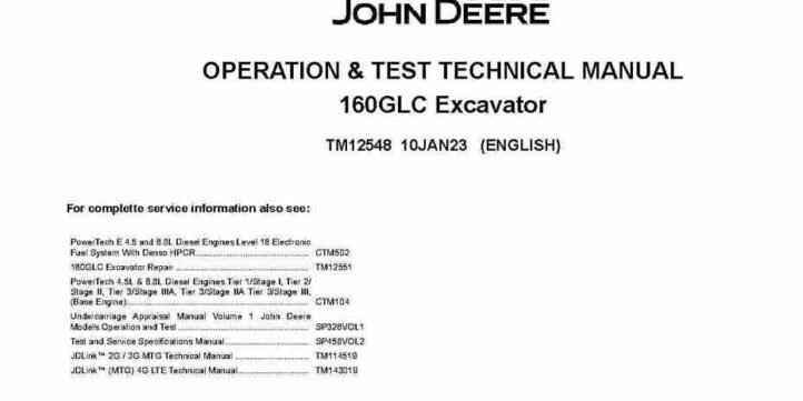 John Deere 160GLC Crawler Excavators Operation and Test Manual TM12548 John Deere 160GLC Crawler Excavators Operation and Test Manual TM12548