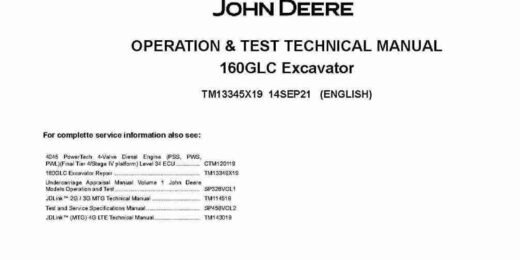 John Deere 160GLC Crawler Excavators Operation and Test Manual TM13345X19