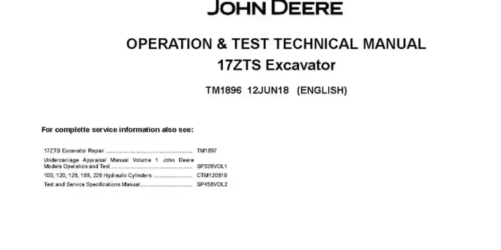 John Deere 17ZTS Compact Excavators Operation and Test Manual TM1896