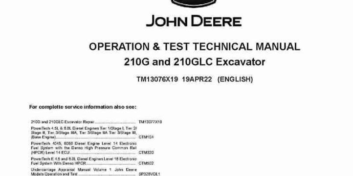 John Deere 210G and 210GLC Crawler Excavators Operation and Test Manual TM13076X19