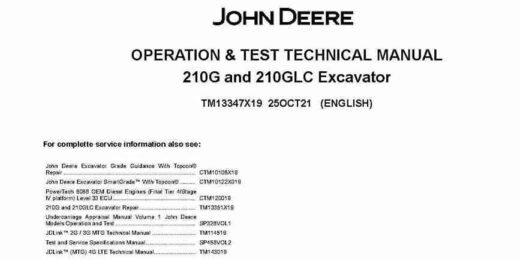 John Deere 210G and 210GLC Crawler Excavators Operation and Test Manual TM13347X19