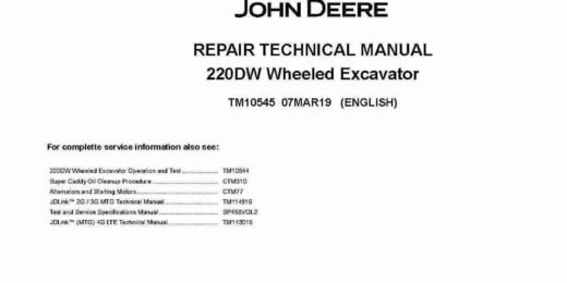 John Deere 220DW Wheeled Excavators Repair Manual TM10545