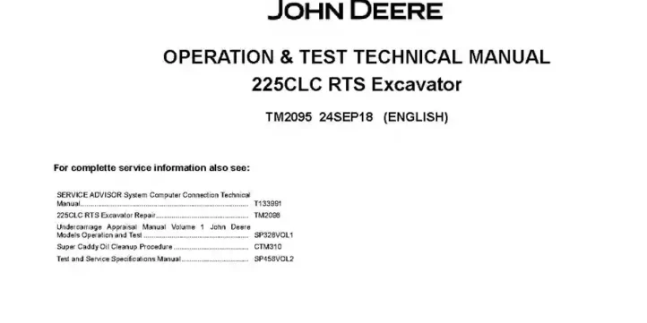 John Deere 225C LC John Deere 225C LC RTS Crawler Excavators Operation and Test Manual TM2095