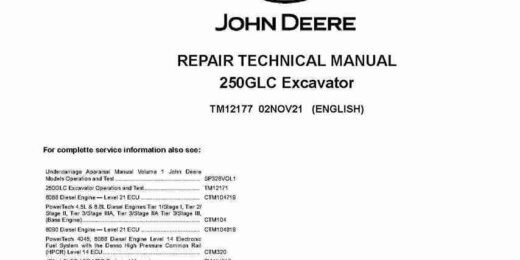 John Deere 250GLC Crawler Excavators Repair Manual TM12177