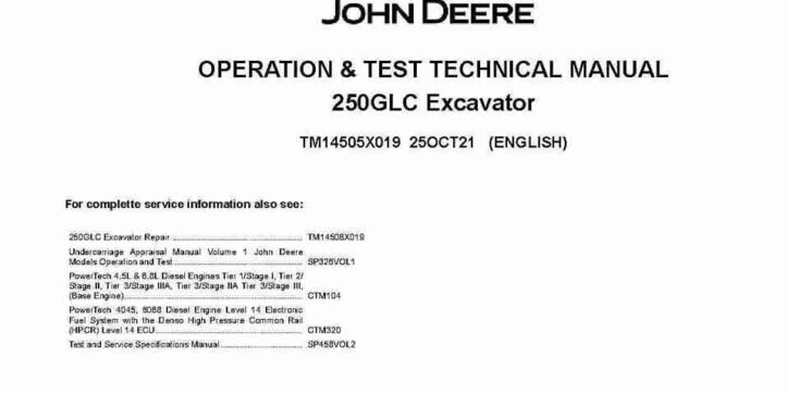 John Deere 250GLC (SN. from C611620) Crawler Excavators Operation and Test Manual TM14505X019 John Deere 250GLC (SN. from C611620) Crawler Excavators Operation and Test Manual TM14505X019