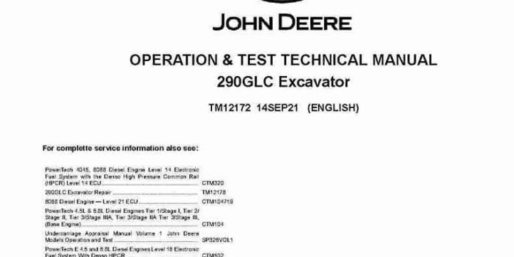 John Deere 290GLC Crawler Excavators Operation and Test Manual TM12172