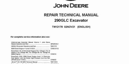 John Deere 290GLC Crawler Excavators Repair Manual TM12178