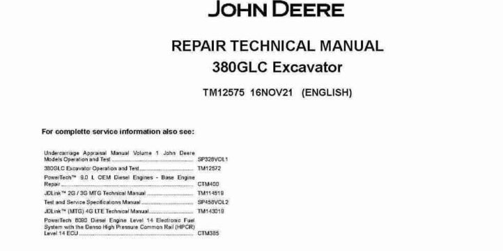 John Deere 380GLC Crawler Excavators Repair Manual TM12575 John Deere 380GLC Crawler Excavators Repair Manual TM12575