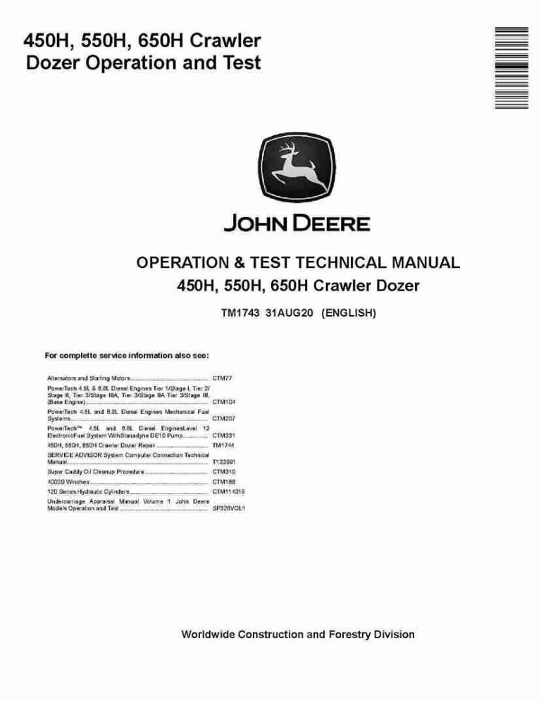 Volvo Excavators John Deere 450H, 550H and 650H Crawler Dozers Operation and Test Manual TM1743