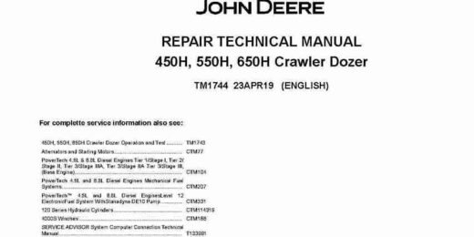 John Deere 450H, 550H and 650H Crawler Dozers Repair Manual TM1744