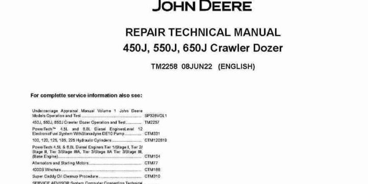 John Deere 450J, 550J, 650J Crawler Dozers Repair Manual TM2258 John Deere 450J, 550J, 650J Crawler Dozers Repair Manual TM2258