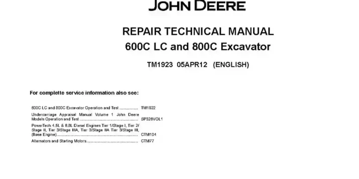 John Deere 600C LC and 800C Crawler Excavators Repair Manual TM1923 John Deere 600C LC and 800C Crawler Excavators Repair Manual TM1923