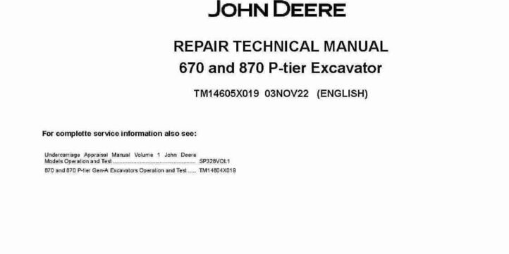 John Deere 670 P-Tier and 870 P-Tier Crawler Excavators Repair Manual TM14605X019 John Deere 670 P-Tier and 870 P-Tier Crawler Excavators Repair Manual TM14605X019