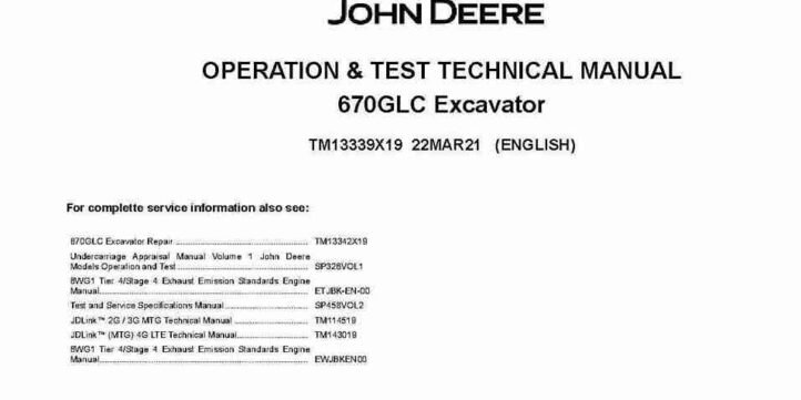John Deere 670GLC Crawler Excavators Operation and Test Manual TM13339X19 John Deere 670GLC Crawler Excavators Operation and Test Manual TM13339X19