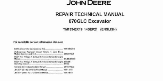 John Deere 670GLC Crawler Excavators Repair Manual TM13342X19