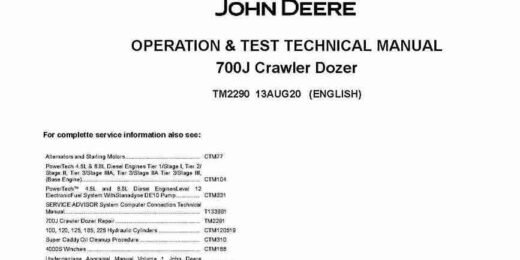 John Deere 700J Crawler Dozers Operation and Test Manual TM2290