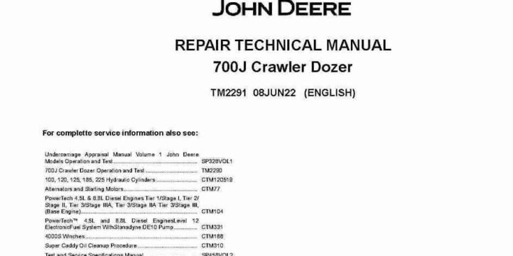 John Deere 700J Crawler Dozers Repair Manual TM2291