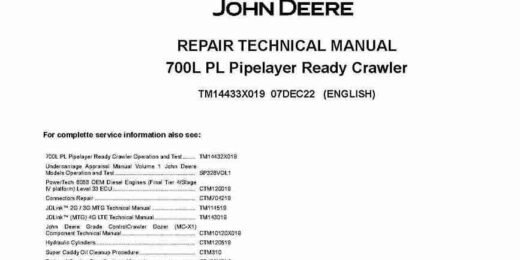 John Deere 700L PL Pipelayer Ready Crawler Repair Manual TM14433X019
