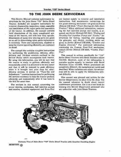 John Deere 720 730 John Deere 720 (SN 7200000-) and 730 (SN 7300000-) Diesel Tractors Service Manual SM2020