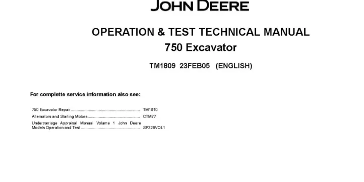 John Deere 750 Crawler Excavators (Metric) Operation and Test Manual TM1809 John Deere 750 Crawler Excavators (Metric) Operation and Test Manual TM1809