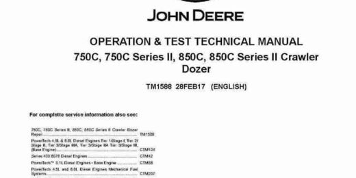 John Deere 750C, 850C Series II Crawler Dozers Operation and Test Manual TM1588