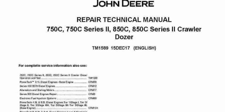 John Deere 750C, 850C Series II Crawler Dozers Repair Manual TM1589