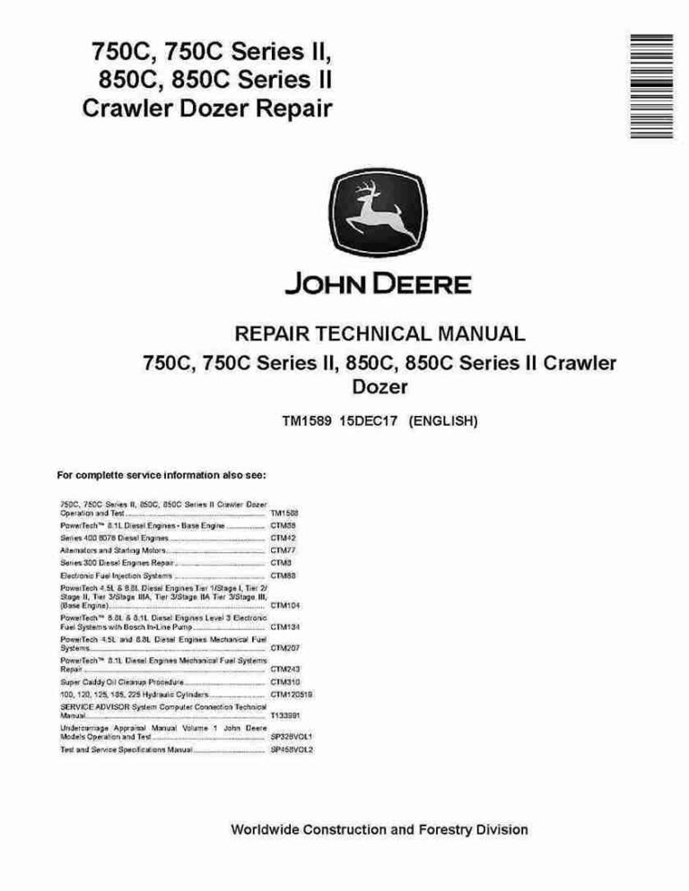 Volvo Excavators John Deere 750C, 850C Series II Crawler Dozers Repair Manual TM1589